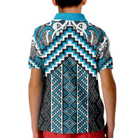 Maori Tukutuku Taniko Motifs Kid Polo Shirt Turquoise Poutama Mix Kowhaiwhai LT7 - Polynesian Pride