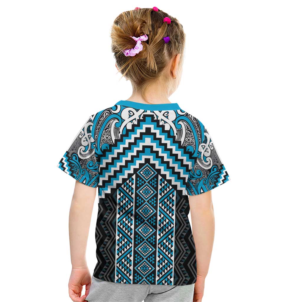 Maori Tukutuku Taniko Motifs Kid T Shirt Turquoise Poutama Mix Kowhaiwhai LT7 - Polynesian Pride