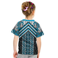 Maori Tukutuku Taniko Motifs Kid T Shirt Turquoise Poutama Mix Kowhaiwhai LT7 - Polynesian Pride