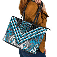 Maori Tukutuku Taniko Motifs Leather Tote Bag Turquoise Poutama Mix Kowhaiwhai LT7 - Polynesian Pride