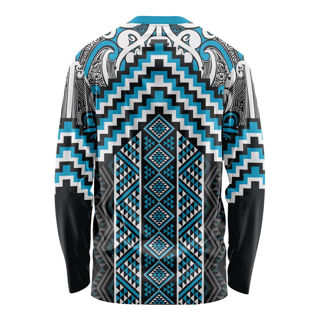 Maori Tukutuku Taniko Motifs Long Sleeve Shirt Turquoise Poutama Mix Kowhaiwhai LT7 - Polynesian Pride