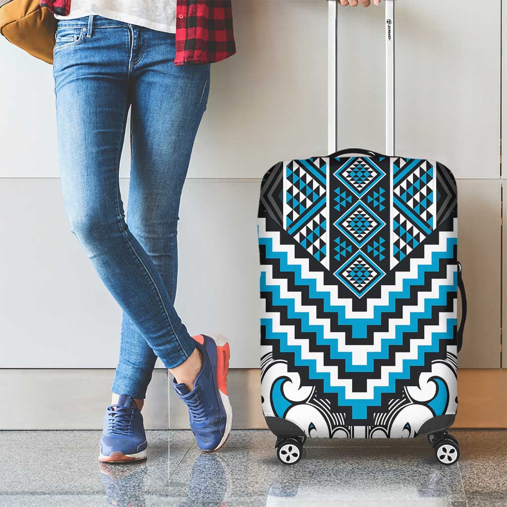 Maori Tukutuku Taniko Motifs Luggage Cover Turquoise Poutama Mix Kowhaiwhai LT7 - Polynesian Pride