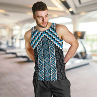 Maori Tukutuku Taniko Motifs Men Tank Top Turquoise Poutama Mix Kowhaiwhai LT7 Turquoise - Polynesian Pride