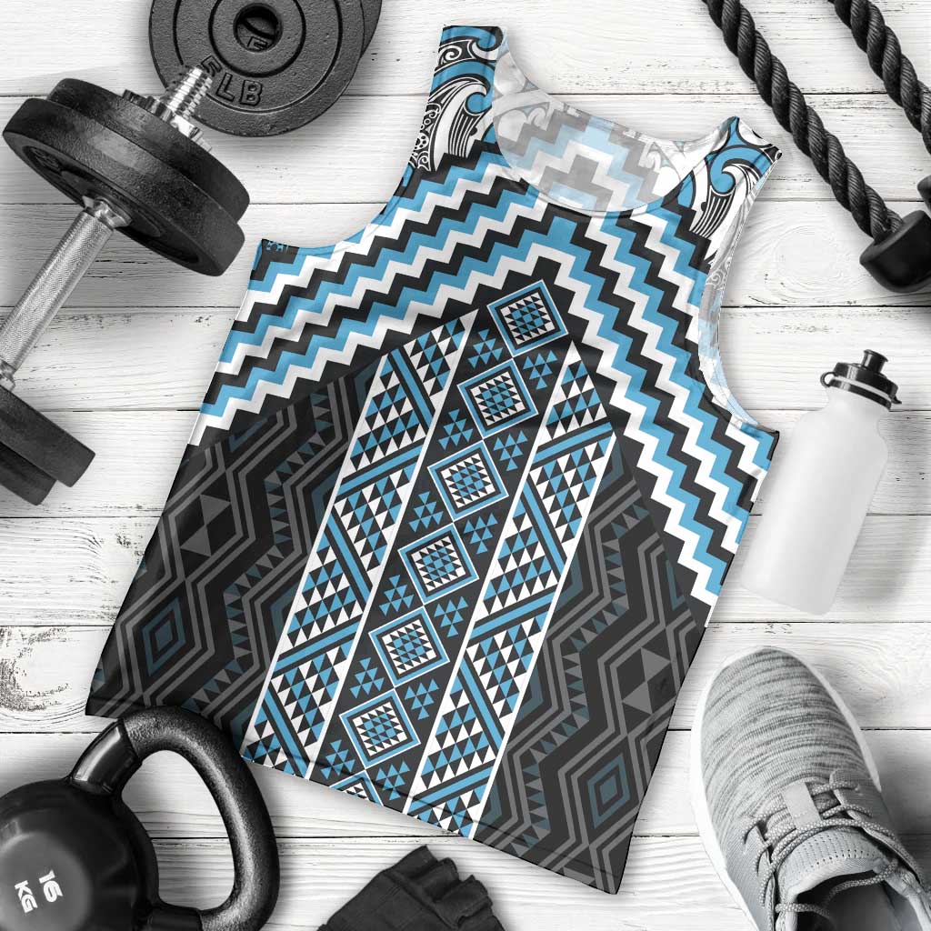 Maori Tukutuku Taniko Motifs Men Tank Top Turquoise Poutama Mix Kowhaiwhai LT7 - Polynesian Pride