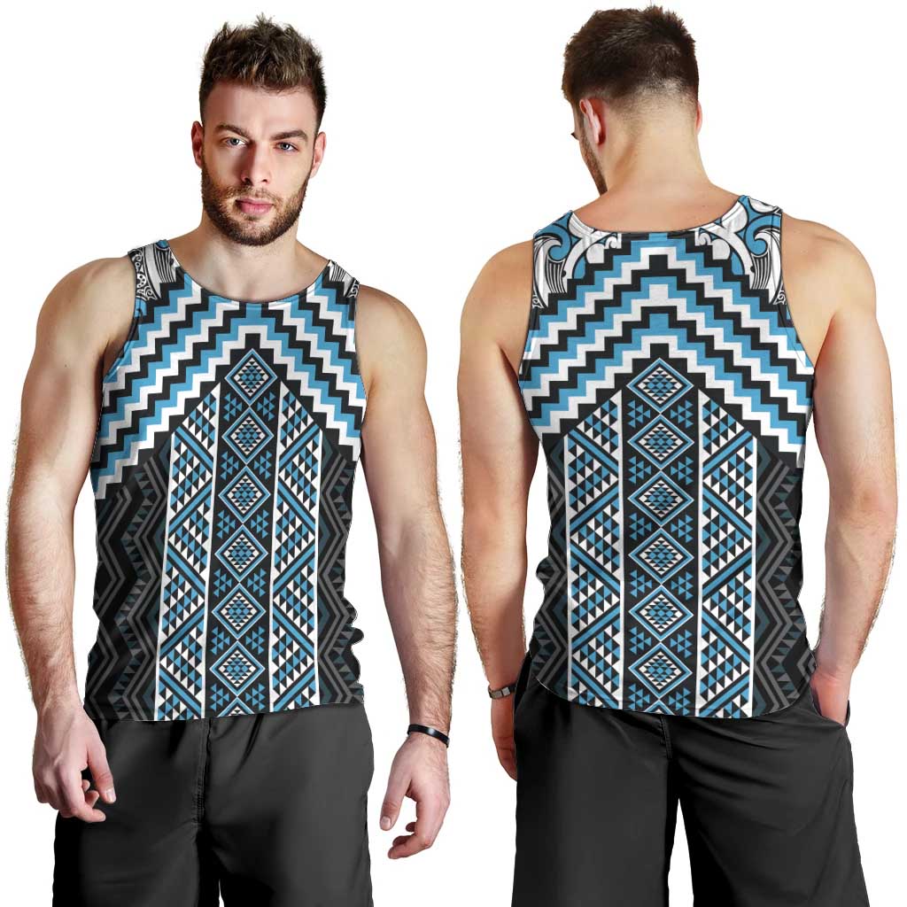 Maori Tukutuku Taniko Motifs Men Tank Top Turquoise Poutama Mix Kowhaiwhai LT7 - Polynesian Pride