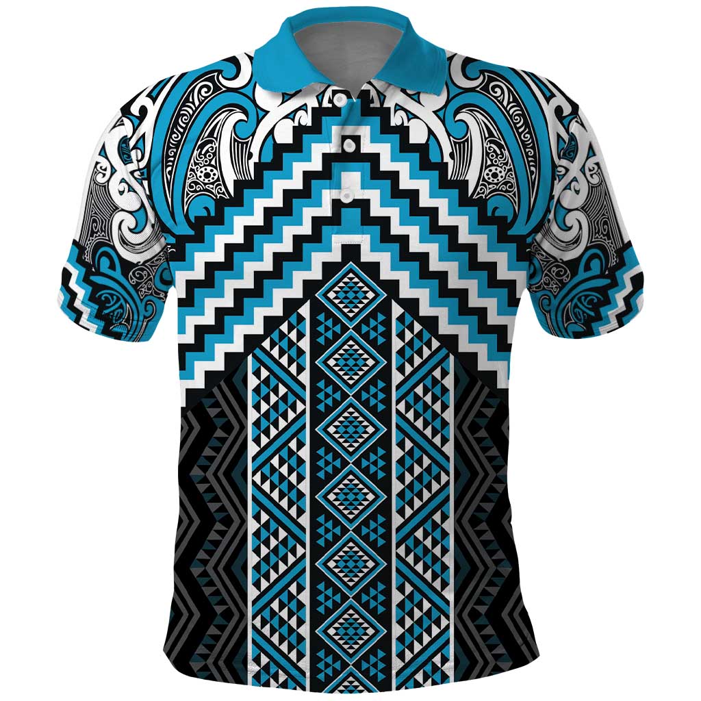 Maori Tukutuku Taniko Motifs Polo Shirt Turquoise Poutama Mix Kowhaiwhai LT7 Turquoise - Polynesian Pride