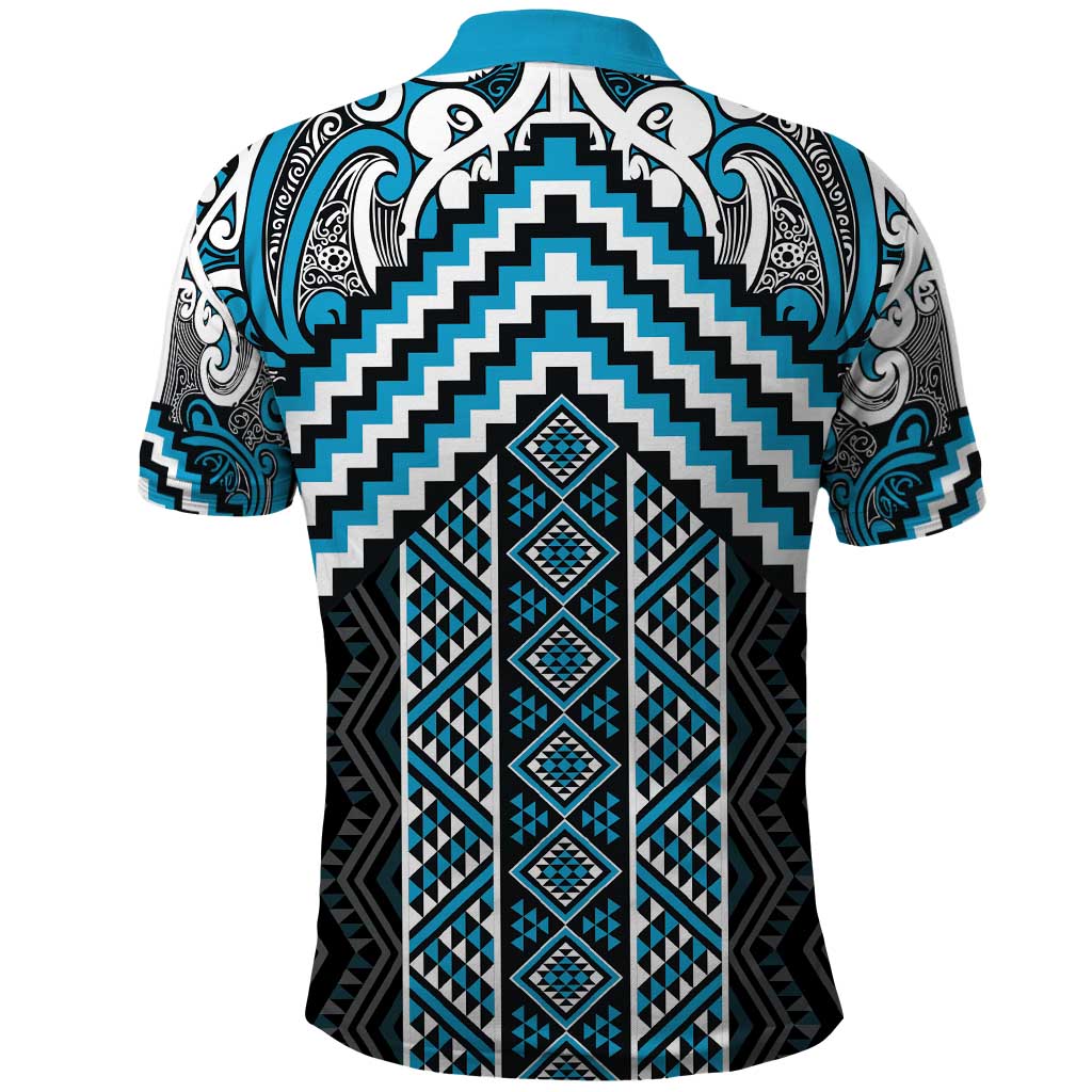 Maori Tukutuku Taniko Motifs Polo Shirt Turquoise Poutama Mix Kowhaiwhai LT7 - Polynesian Pride