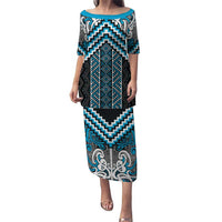 Maori Tukutuku Taniko Motifs Puletasi Turquoise Poutama Mix Kowhaiwhai LT7 Long Dress Turquoise - Polynesian Pride