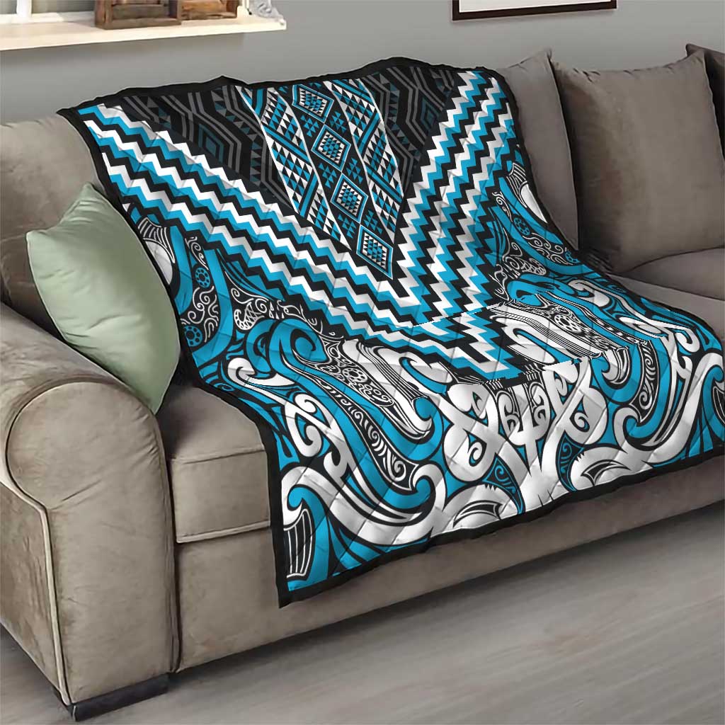 Maori Tukutuku Taniko Motifs Quilt Turquoise Poutama Mix Kowhaiwhai LT7 - Polynesian Pride