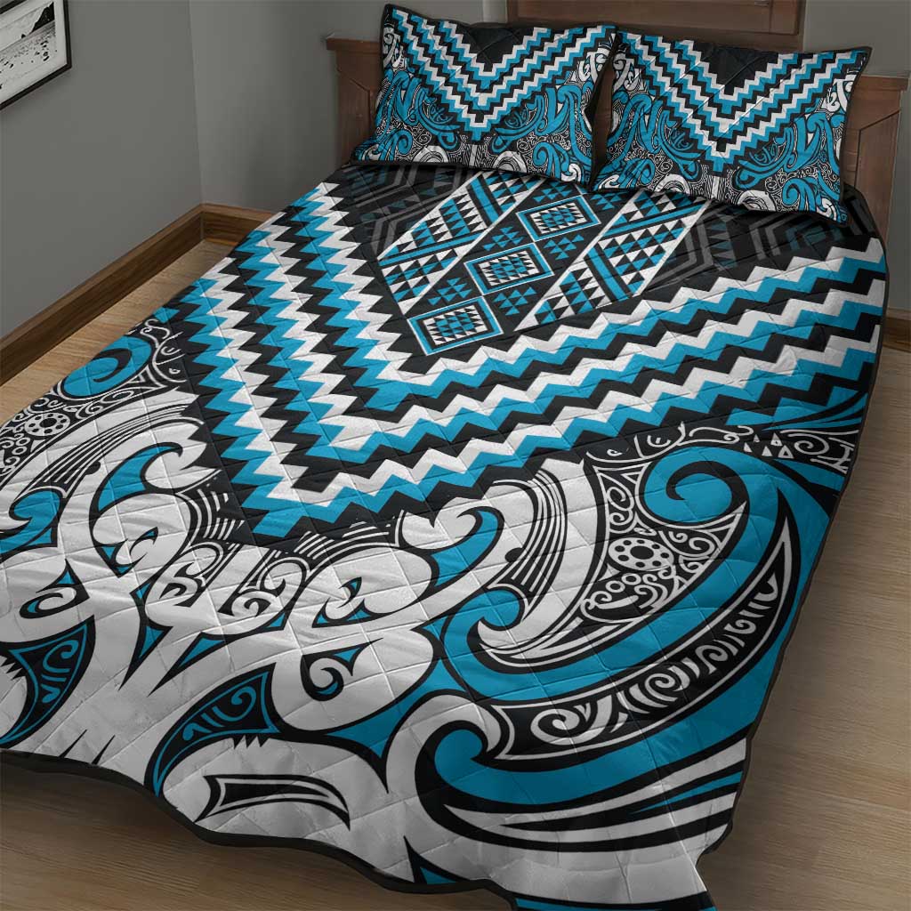 Maori Tukutuku Taniko Motifs Quilt Bed Set Turquoise Poutama Mix Kowhaiwhai LT7 - Polynesian Pride