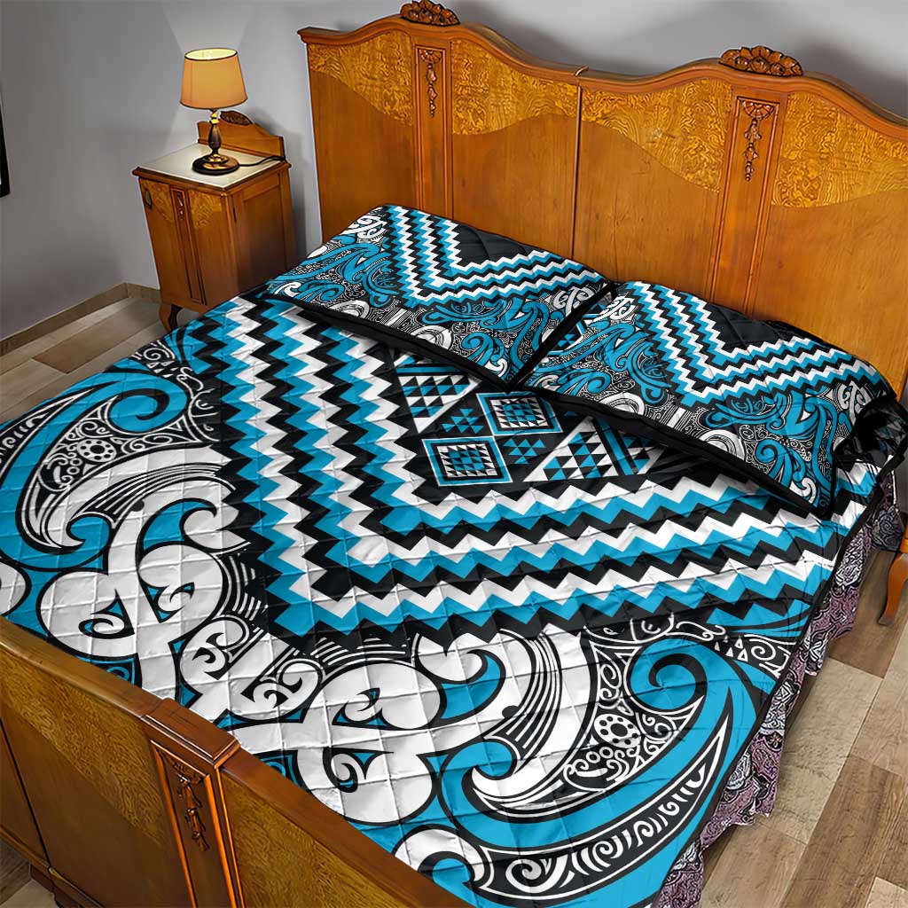 Maori Tukutuku Taniko Motifs Quilt Bed Set Turquoise Poutama Mix Kowhaiwhai LT7 - Polynesian Pride