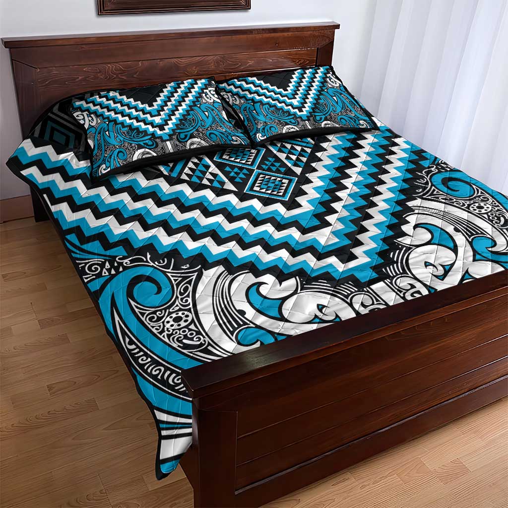 Maori Tukutuku Taniko Motifs Quilt Bed Set Turquoise Poutama Mix Kowhaiwhai LT7 - Polynesian Pride