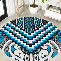 Maori Tukutuku Taniko Motifs Round Carpet Turquoise Poutama Mix Kowhaiwhai LT7 Turquoise - Polynesian Pride