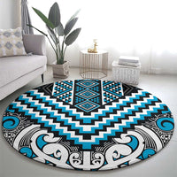 Maori Tukutuku Taniko Motifs Round Carpet Turquoise Poutama Mix Kowhaiwhai LT7 - Polynesian Pride