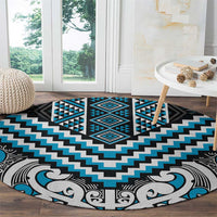 Maori Tukutuku Taniko Motifs Round Carpet Turquoise Poutama Mix Kowhaiwhai LT7 - Polynesian Pride