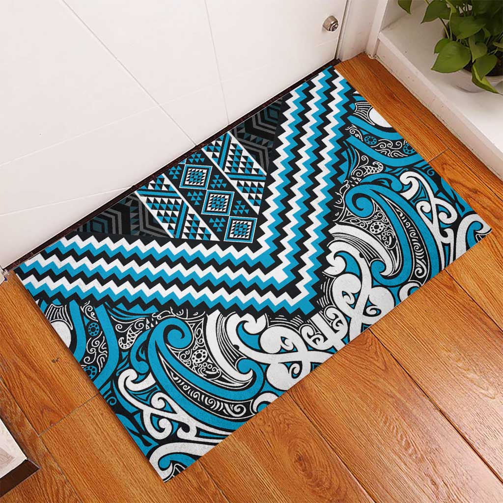 Maori Tukutuku Taniko Motifs Rubber Doormat Turquoise Poutama Mix Kowhaiwhai LT7 - Polynesian Pride