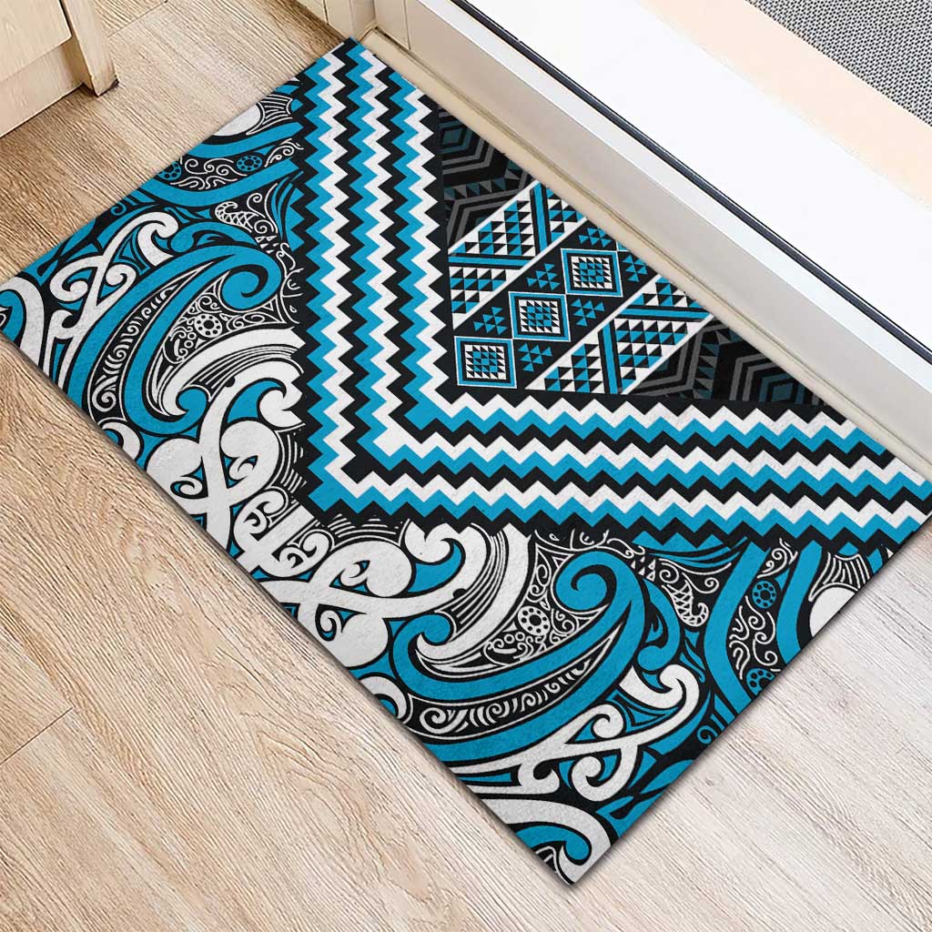 Maori Tukutuku Taniko Motifs Rubber Doormat Turquoise Poutama Mix Kowhaiwhai LT7 - Polynesian Pride