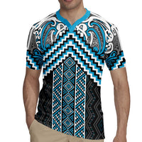 Maori Tukutuku Taniko Motifs Rugby Jersey Turquoise Poutama Mix Kowhaiwhai LT7 - Polynesian Pride