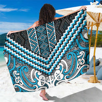 Maori Tukutuku Taniko Motifs Sarong Turquoise Poutama Mix Kowhaiwhai LT7 One Size 44 x 66 inches Turquoise - Polynesian Pride