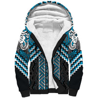 Maori Tukutuku Taniko Motifs Sherpa Hoodie Turquoise Poutama Mix Kowhaiwhai LT7 Unisex Turquoise - Polynesian Pride