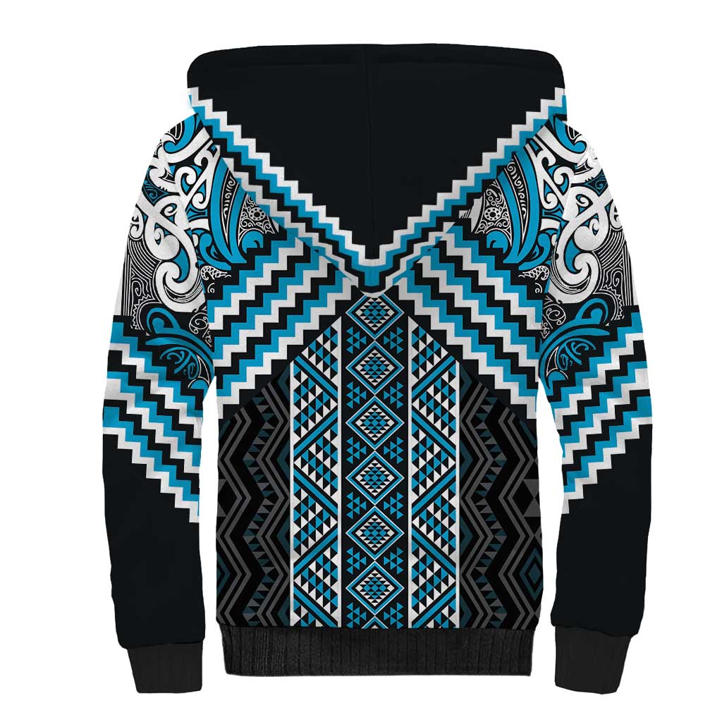 Maori Tukutuku Taniko Motifs Sherpa Hoodie Turquoise Poutama Mix Kowhaiwhai LT7 - Polynesian Pride