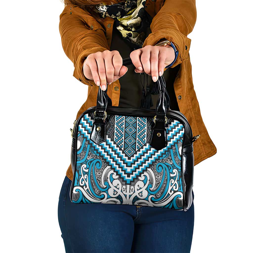 Maori Tukutuku Taniko Motifs Shoulder Handbag Turquoise Poutama Mix Kowhaiwhai LT7 One Size Turquoise - Polynesian Pride