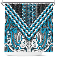 Maori Tukutuku Taniko Motifs Shower Curtain Turquoise Poutama Mix Kowhaiwhai LT7 Turquoise - Polynesian Pride