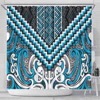 Maori Tukutuku Taniko Motifs Shower Curtain Turquoise Poutama Mix Kowhaiwhai LT7 - Polynesian Pride