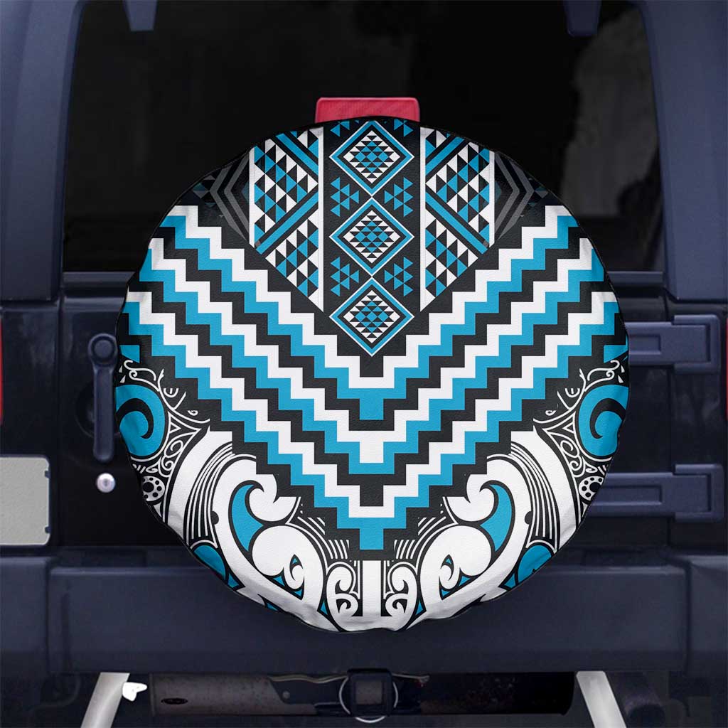 Maori Tukutuku Taniko Motifs Spare Tire Cover Turquoise Poutama Mix Kowhaiwhai LT7 No hole Turquoise - Polynesian Pride