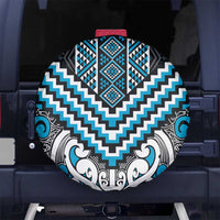 Maori Tukutuku Taniko Motifs Spare Tire Cover Turquoise Poutama Mix Kowhaiwhai LT7 No hole Turquoise - Polynesian Pride