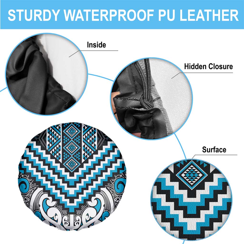 Maori Tukutuku Taniko Motifs Spare Tire Cover Turquoise Poutama Mix Kowhaiwhai LT7 - Polynesian Pride