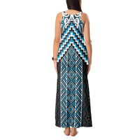 Maori Tukutuku Taniko Motifs Tank Maxi Dress Turquoise Poutama Mix Kowhaiwhai LT7 - Polynesian Pride