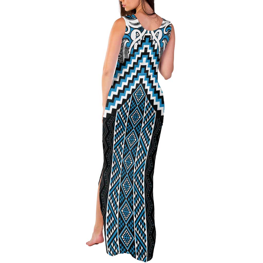 Maori Tukutuku Taniko Motifs Tank Maxi Dress Turquoise Poutama Mix Kowhaiwhai LT7 - Polynesian Pride