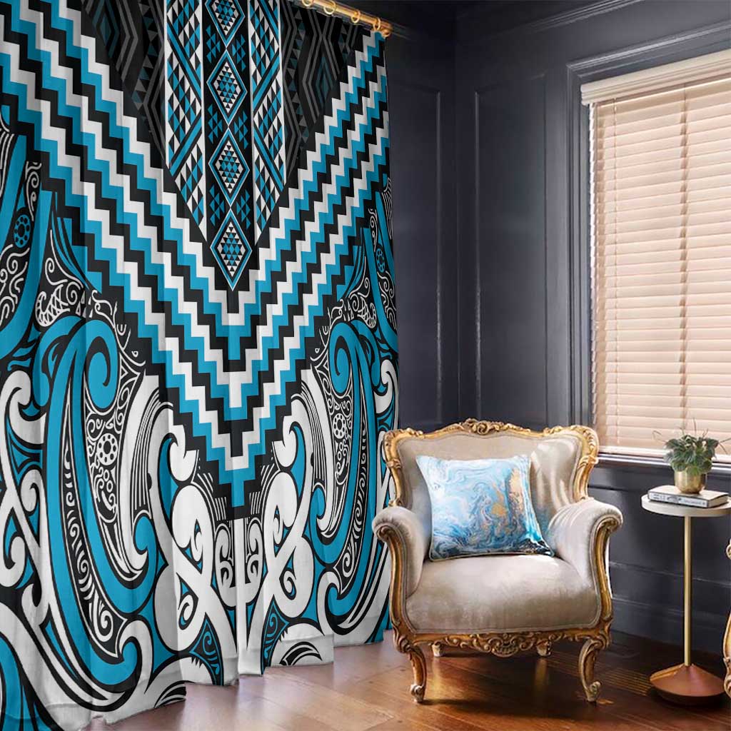 Maori Tukutuku Taniko Motifs Window Curtain Turquoise Poutama Mix Kowhaiwhai LT7 - Polynesian Pride