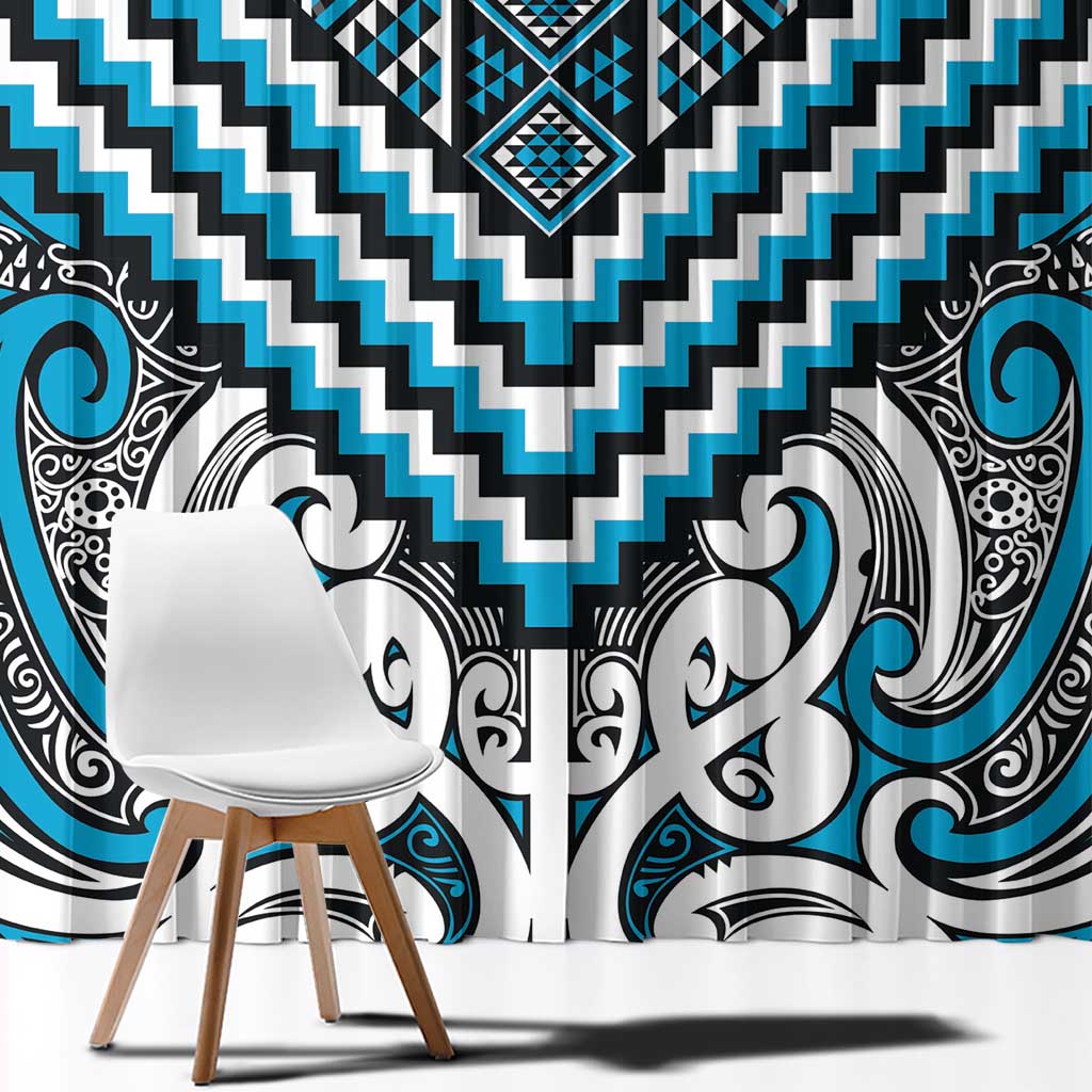 Maori Tukutuku Taniko Motifs Window Curtain Turquoise Poutama Mix Kowhaiwhai LT7 - Polynesian Pride