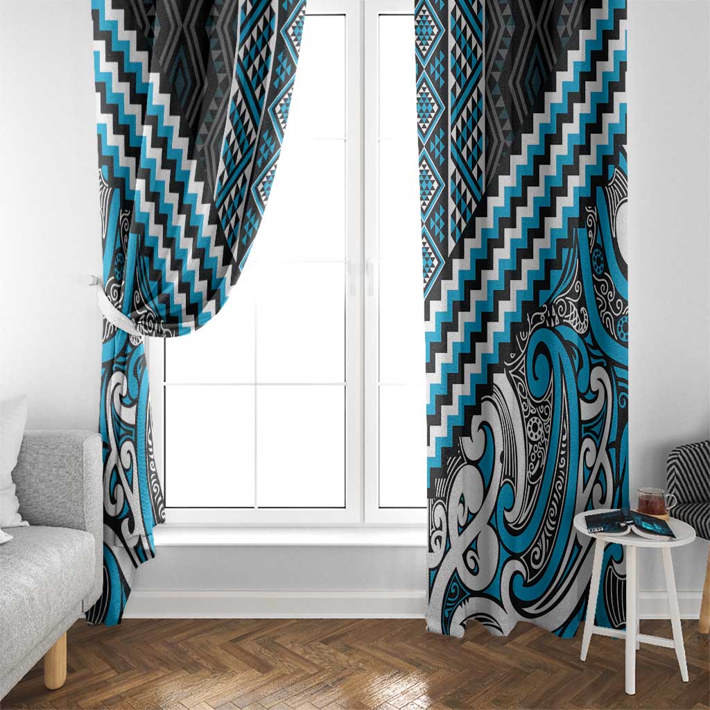 Maori Tukutuku Taniko Motifs Window Curtain Turquoise Poutama Mix Kowhaiwhai LT7 - Polynesian Pride