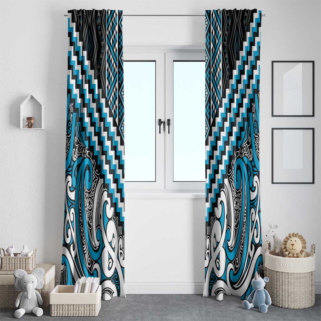 Maori Tukutuku Taniko Motifs Window Curtain Turquoise Poutama Mix Kowhaiwhai LT7 - Polynesian Pride