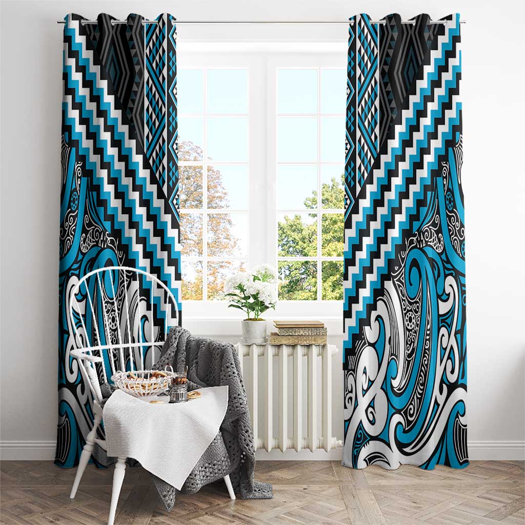 Maori Tukutuku Taniko Motifs Window Curtain Turquoise Poutama Mix Kowhaiwhai LT7 - Polynesian Pride