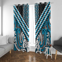 Maori Tukutuku Taniko Motifs Window Curtain Turquoise Poutama Mix Kowhaiwhai LT7 With Grommets Turquoise - Polynesian Pride