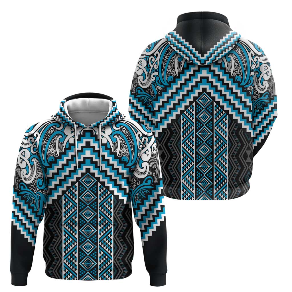 Maori Tukutuku Taniko Motifs Zip Hoodie Turquoise Poutama Mix Kowhaiwhai LT7 - Polynesian Pride