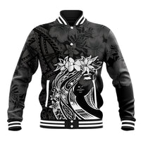 Polynesian Women's Day Baseball Jacket Plumeria Passion - Black LT7 Unisex Black - Polynesian Pride
