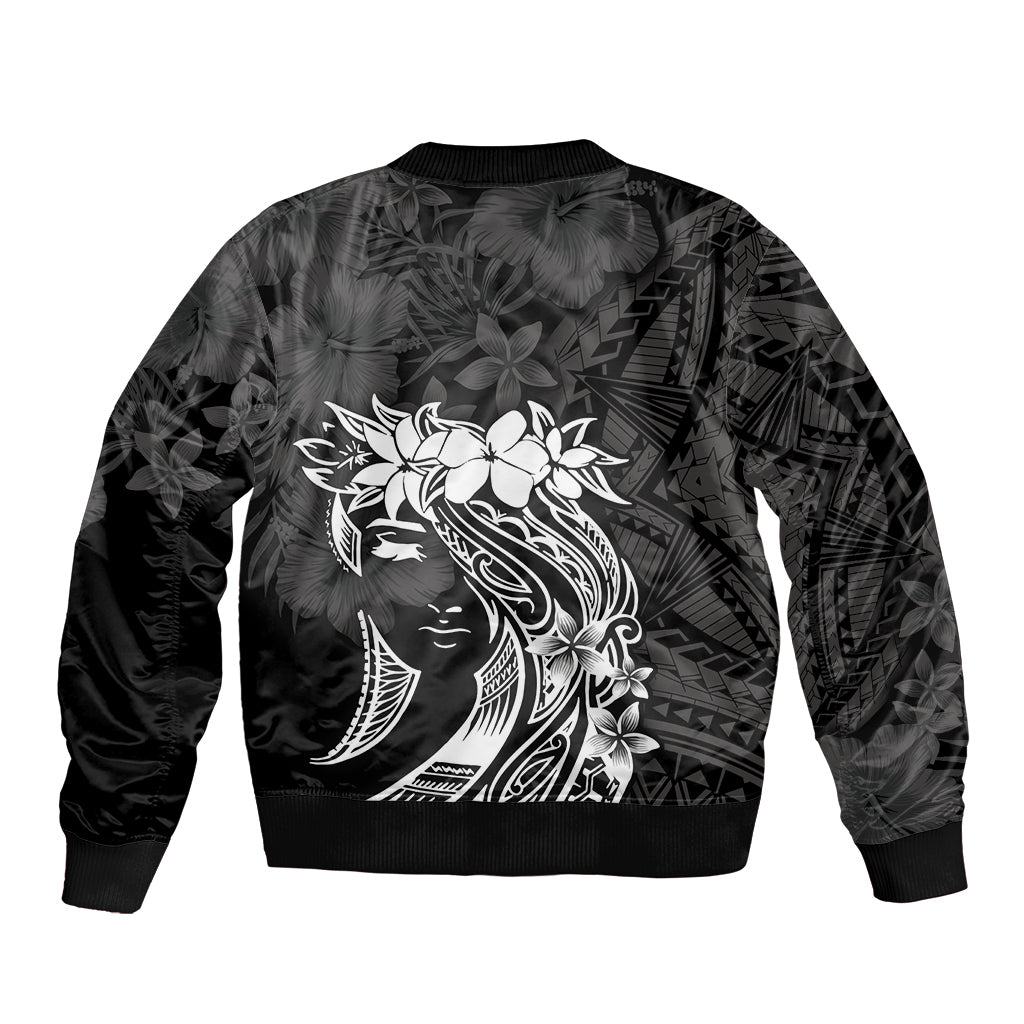 Polynesian Women's Day Bomber Jacket Plumeria Passion - Black LT7 - Polynesian Pride