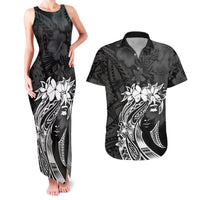 Polynesian Women's Day Couples Matching Tank Maxi Dress and Hawaiian Shirt Plumeria Passion - Black LT7 Black - Polynesian Pride
