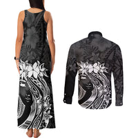 Polynesian Women's Day Couples Matching Tank Maxi Dress and Long Sleeve Button Shirt Plumeria Passion - Black LT7 - Polynesian Pride