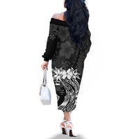 Polynesian Women's Day Family Matching Off Shoulder Long Sleeve Dress and Hawaiian Shirt Plumeria Passion - Black LT7 - Polynesian Pride