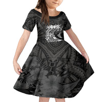 Polynesian Women's Day Family Matching Off Shoulder Short Dress and Hawaiian Shirt Plumeria Passion - Black LT7 Daughter's Dress Black - Polynesian Pride