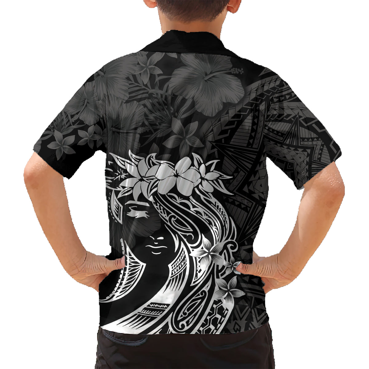 Polynesian Women's Day Kid Hawaiian Shirt Plumeria Passion - Black LT7 - Polynesian Pride