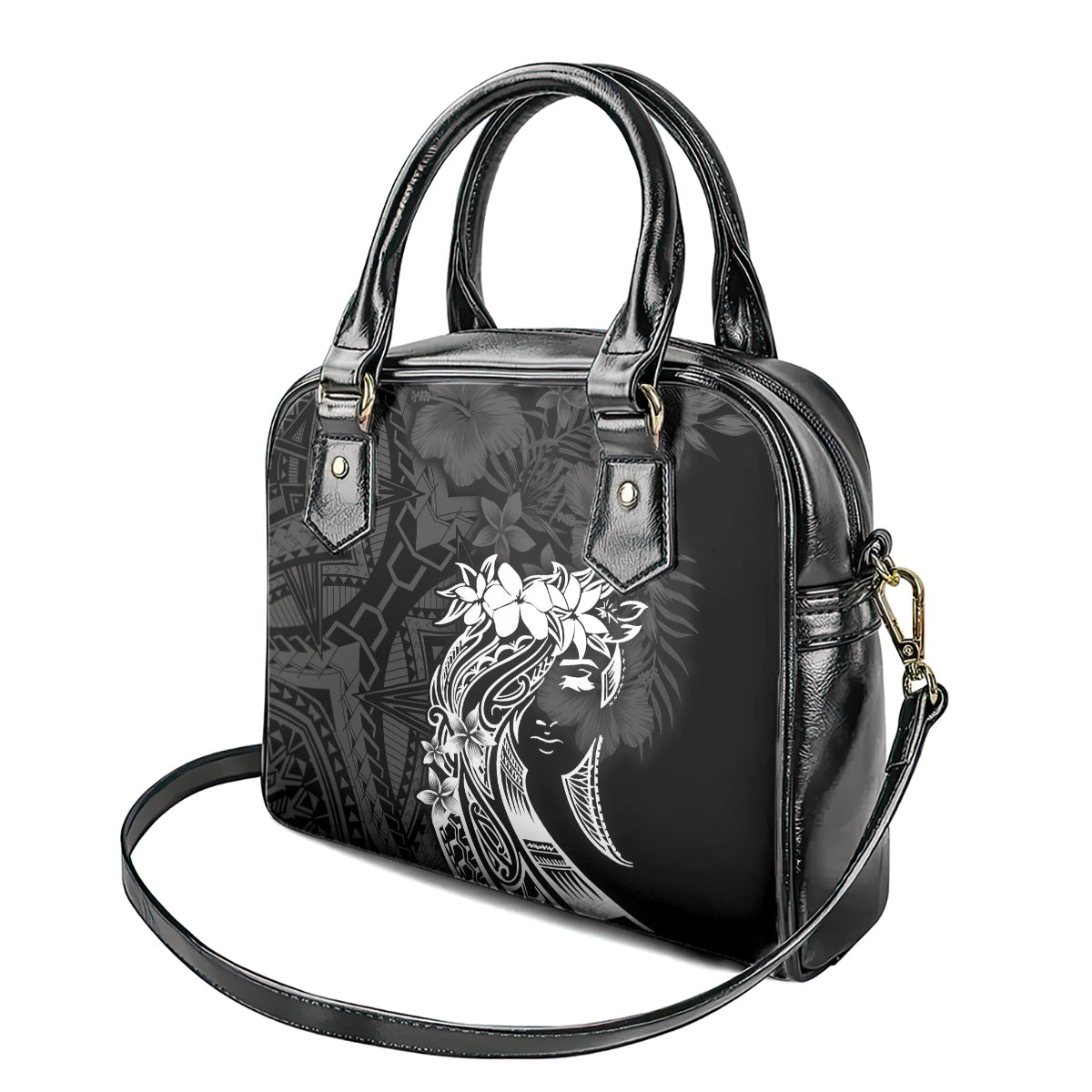 Polynesian Women's Day Shoulder Handbag Plumeria Passion - Black LT7 - Polynesian Pride