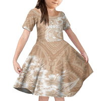 Polynesian Women's Day Family Matching Summer Maxi Dress and Hawaiian Shirt Plumeria Passion - Beige LT7 Daughter's Dress Beige - Polynesian Pride