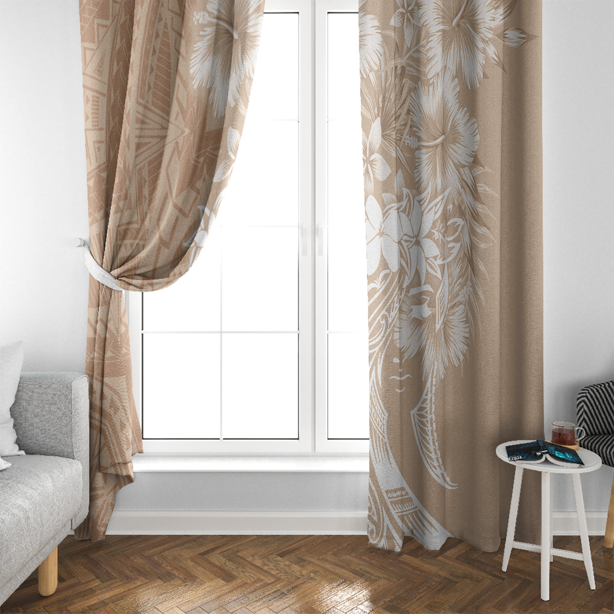 Polynesian Women's Day Window Curtain Plumeria Passion - Beige LT7 - Polynesian Pride
